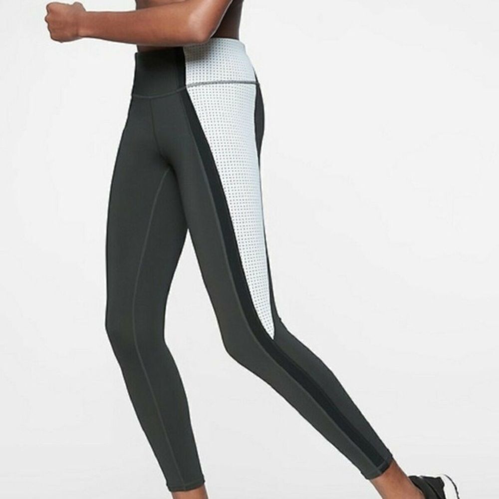 Athleta Contender 7/8 Leggings Olive White Black Small